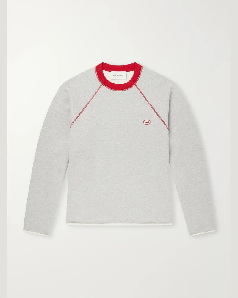 AMI Paris Logo-Appliquéd Cotton-Blend Jersey Sweatshirt Gray