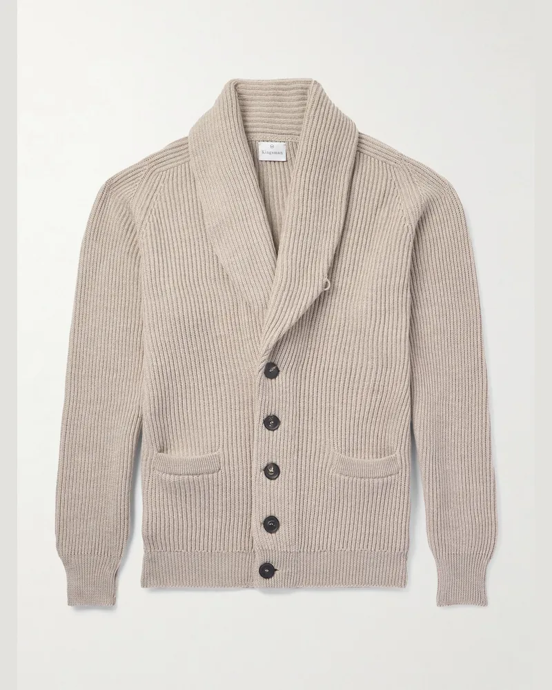 Kingsman Cardigan aus Wolle in Rippstrick mit Schalkragen Neutral