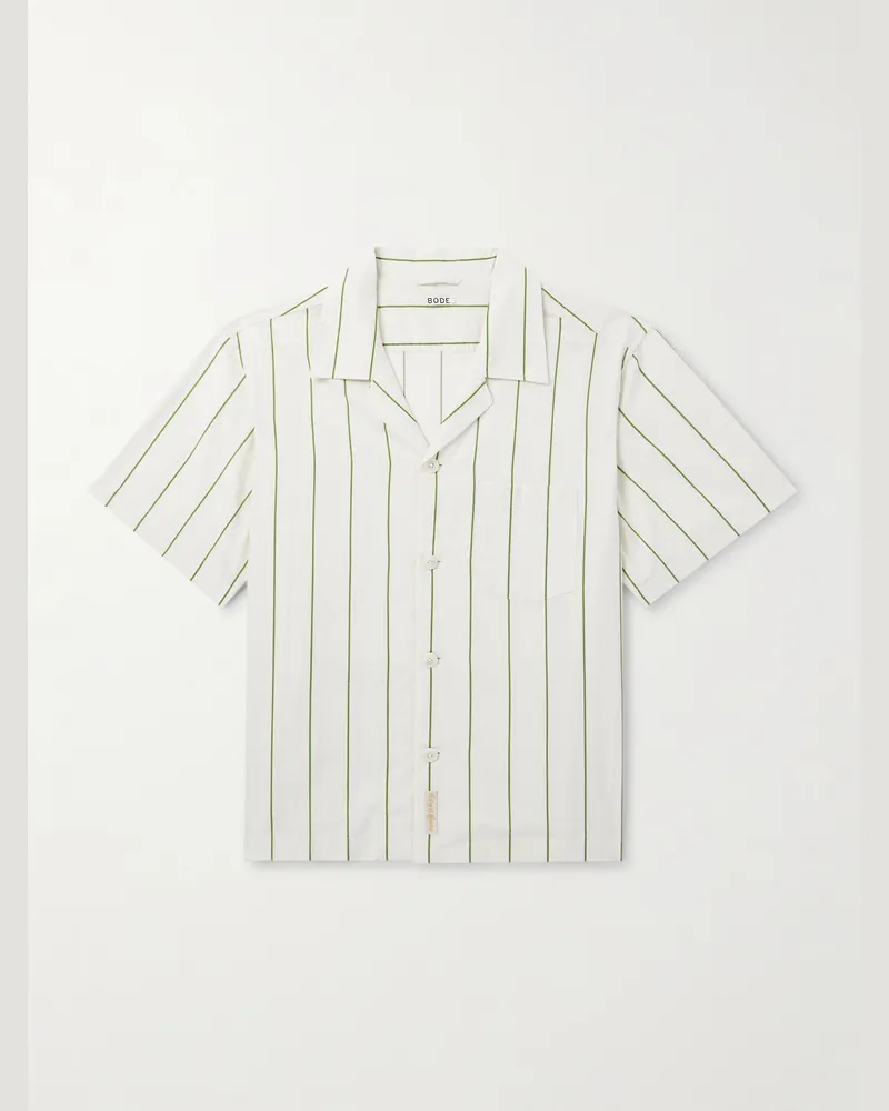 BODE Celery Camp-Collar Striped Cotton-Poplin Shirt White