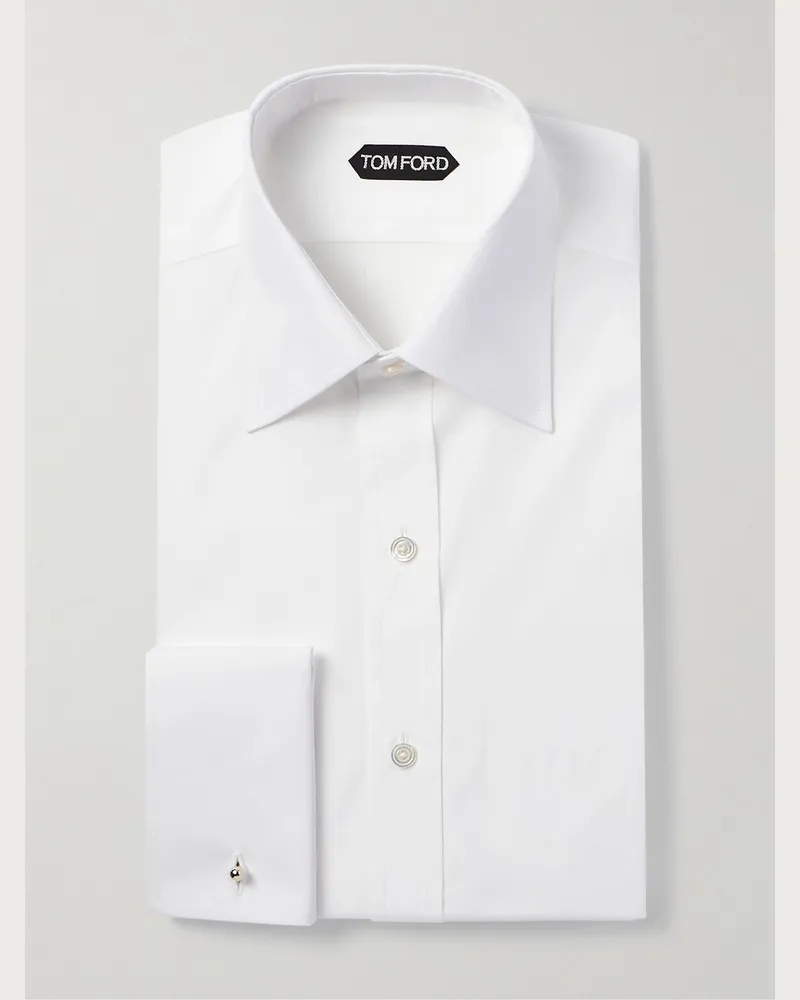 Tom Ford Hemd aus Baumwollpopeline mit Umschlagmanschette Weiß
