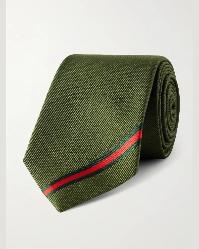 Gucci 7cm Striped Silk-Twill Tie Green