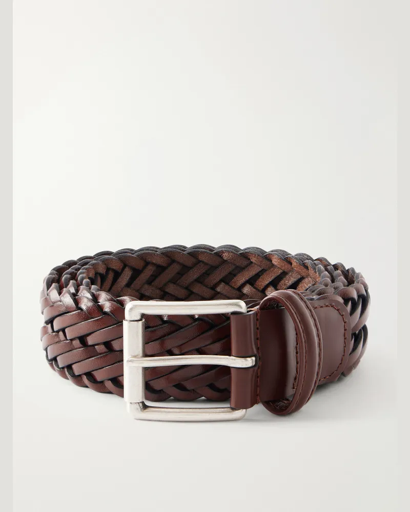 Anderson's 3.5cm Woven Leather Belt Brown