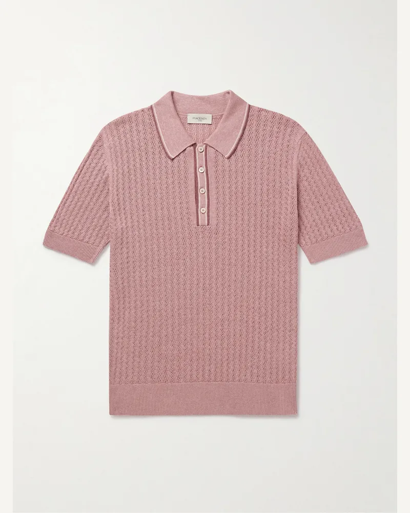 PIACENZA 1733 Polohemd aus einer Seiden-Leinenmischung in Pointelle-Strick mit Streifen Pink