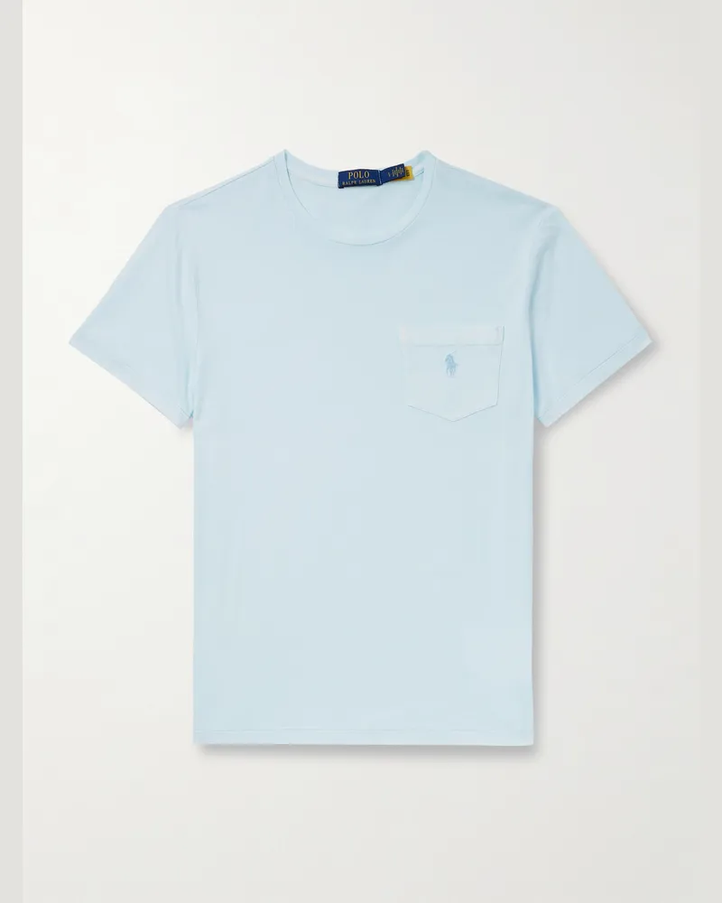 Ralph Lauren Schmal geschnittenes T-Shirt aus Baumwoll-Jersey mit Logostickerei Blau