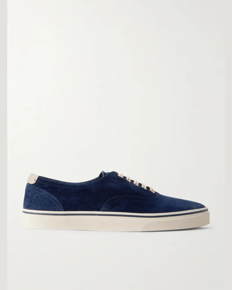 Brunello Cucinelli Leather-Trimmed Suede Sneakers Blue