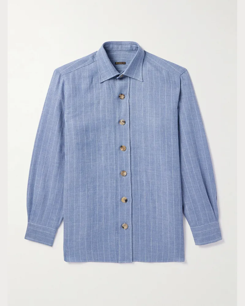 Rubinacci Hemdjacke aus einer gestreiften Leinen-Wollmischung Blau