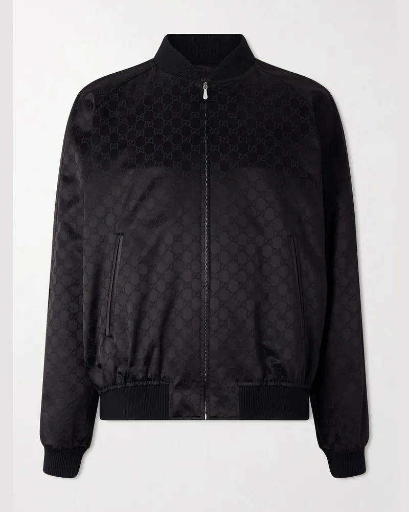 Gucci Monogrammed Cotton-Blend Satin Jacket Black
