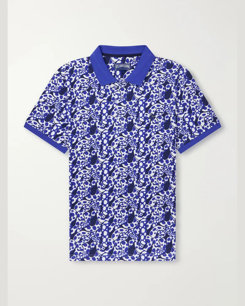 Vilebrequin Printed Organic Cotton-Piqué Polo Shirt Blue