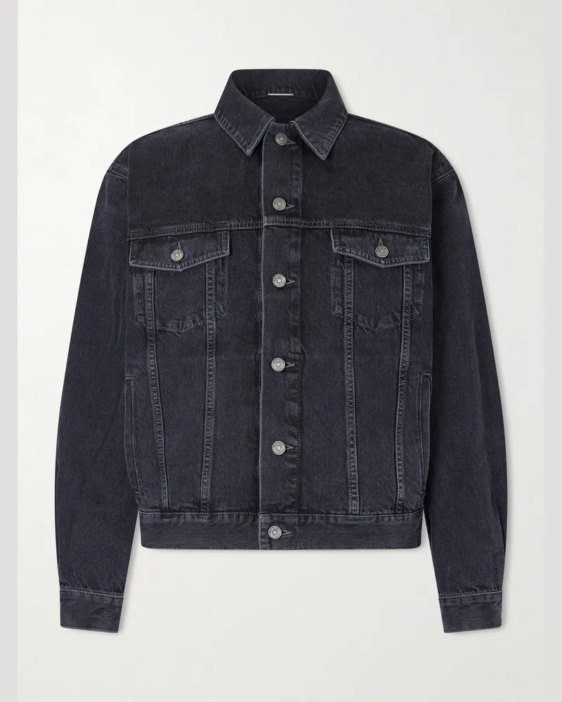 Saint Laurent Leather-Trimmed Denim Trucker Jacket Black