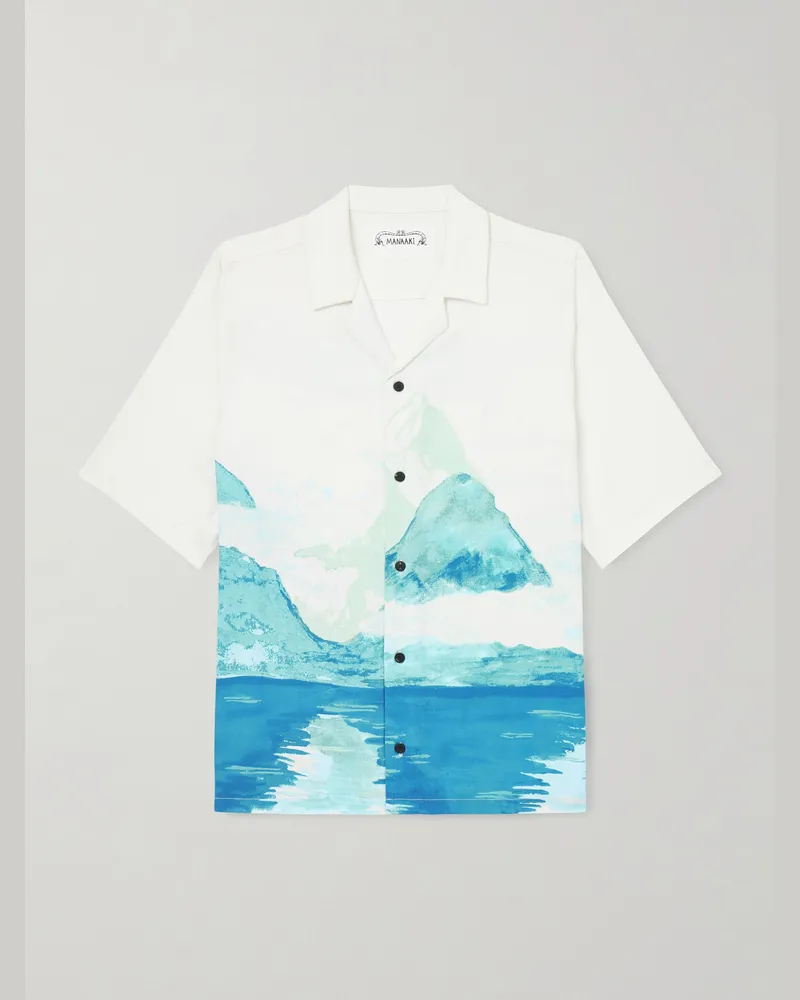 MANAAKI Paradise Camp-Collar Printed Lyocell Shirt Blue