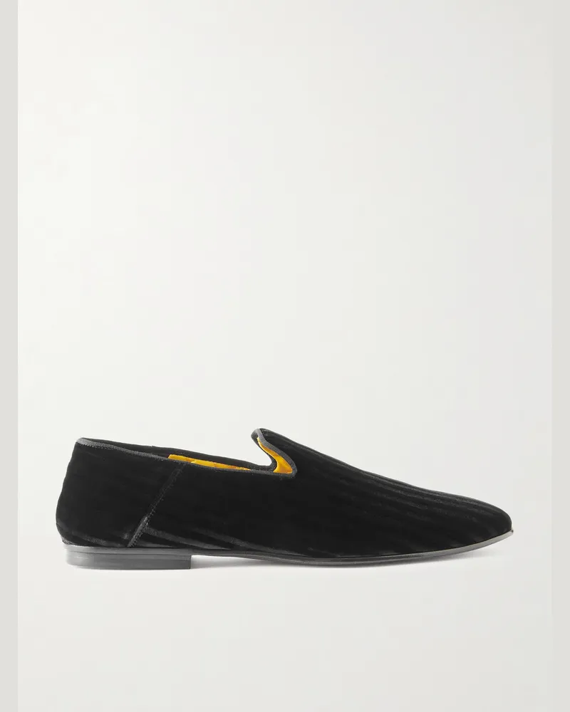 Tom Ford Slippers aus gestreiftem Samt Schwarz