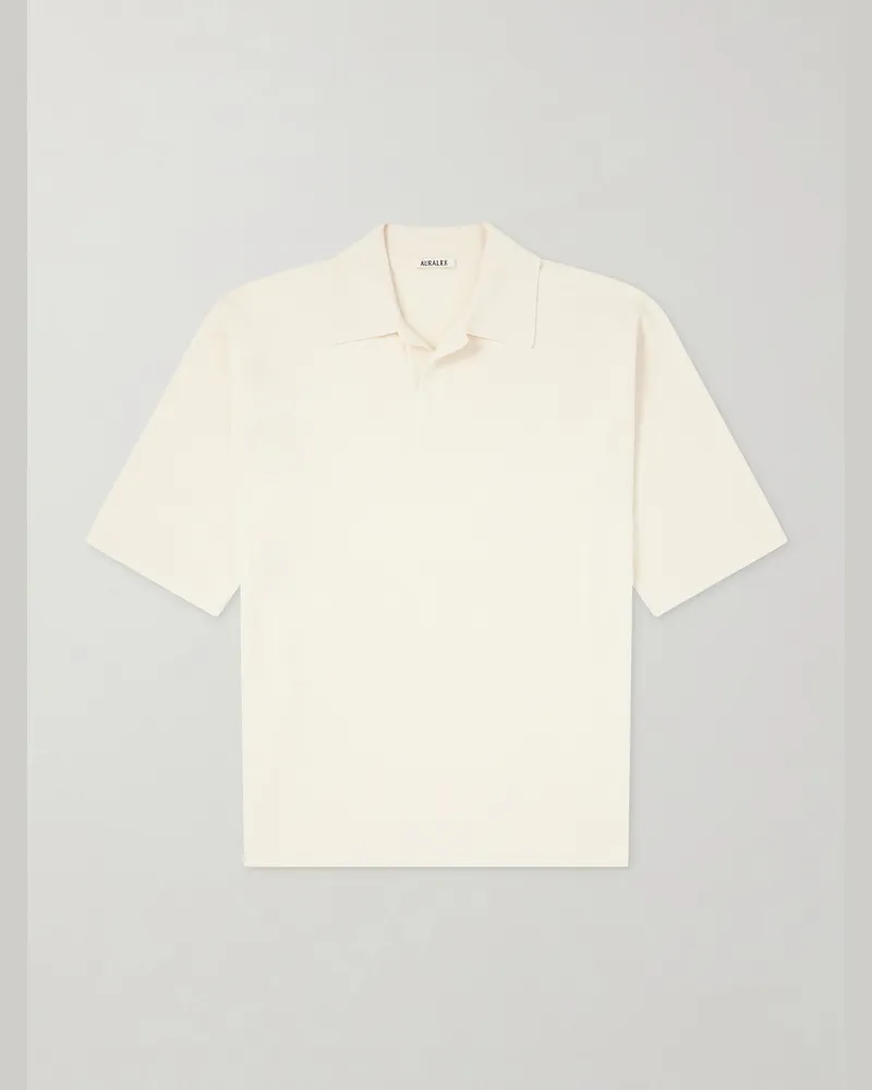 AURALEE Knitted Silk Polo Shirt Neutrals