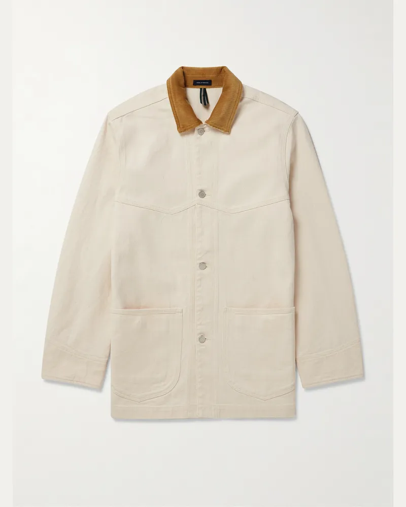 Drake's Arbeitsjacke aus Baumwoll-Twill mit Cordbesatz Grau