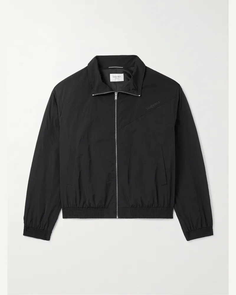Saint Laurent Logo-Embroidered Shell Bomber Jacket Black