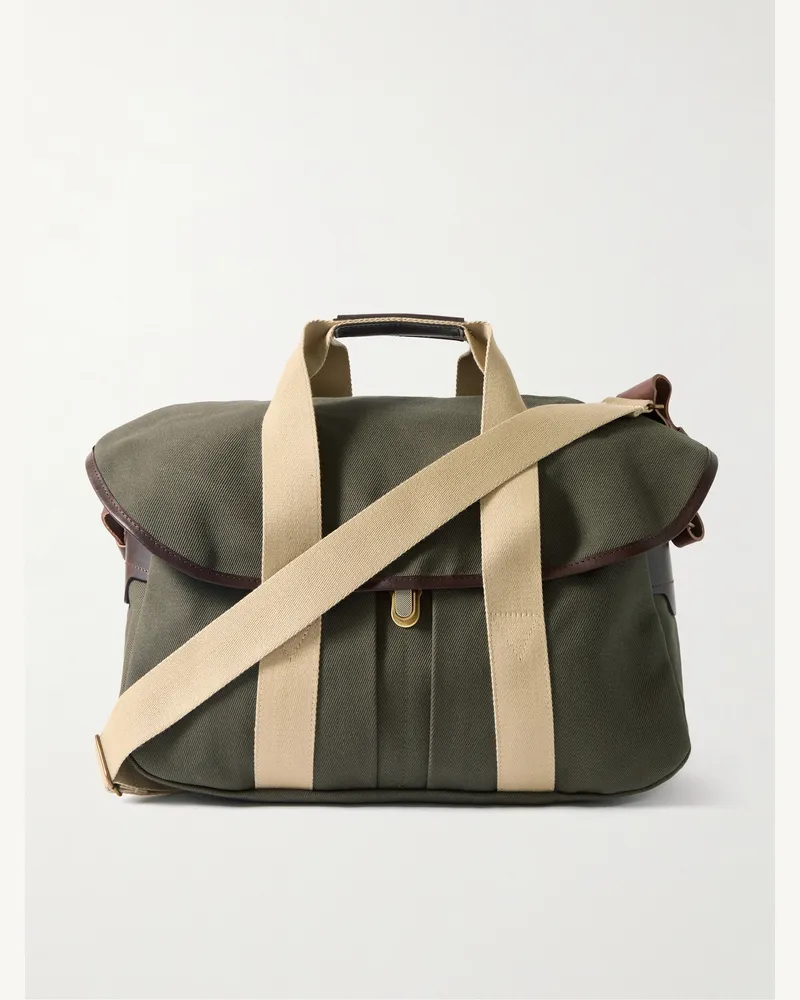 Bleu de Chauffe Musette Business Weekender aus Canvas mit Lederbesatz und Webband Grün