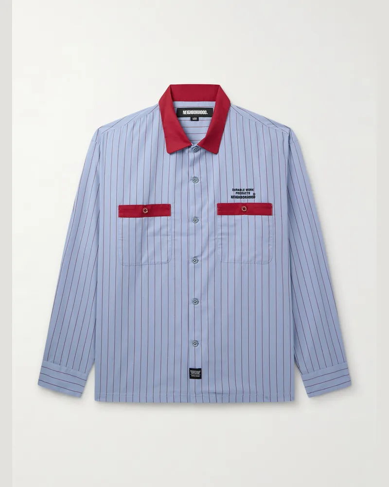 Neighborhood Gestreiftes Hemd aus Webstoff mit Logostickerei Blau
