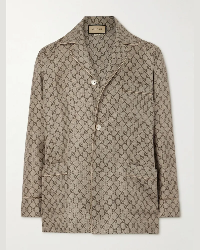 Gucci Monogrammed Silk Blazer Neutrals