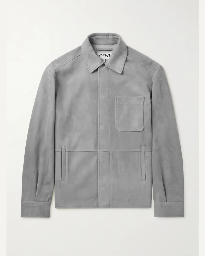 Loewe Oversized-Hemdjacke aus Veloursleder mit Logoprägung Grau