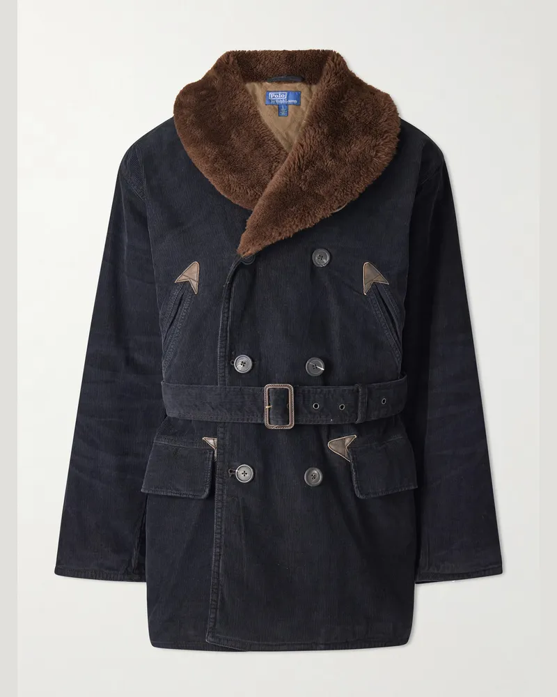Ralph Lauren Mantel aus Baumwollcord mit Shearling-Besatz Schwarz