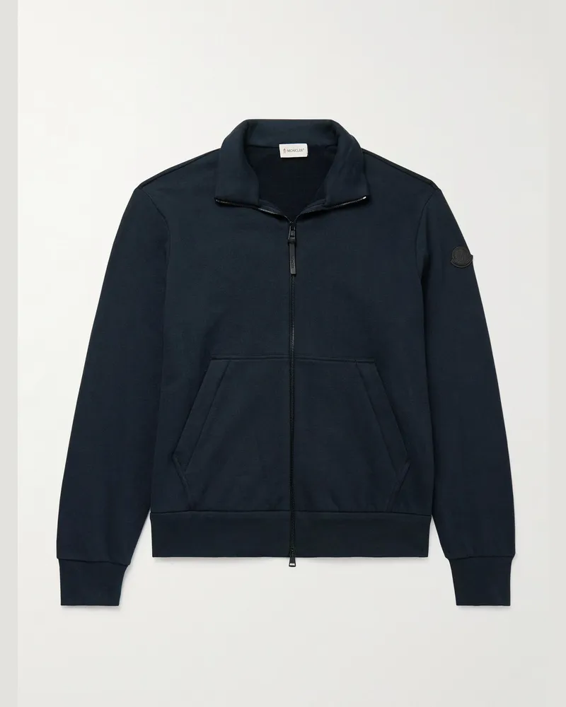 Moncler Trainingsjacke aus Jersey aus einer Baumwoll-Kaschmirmischung mit Logoapplikation Blau