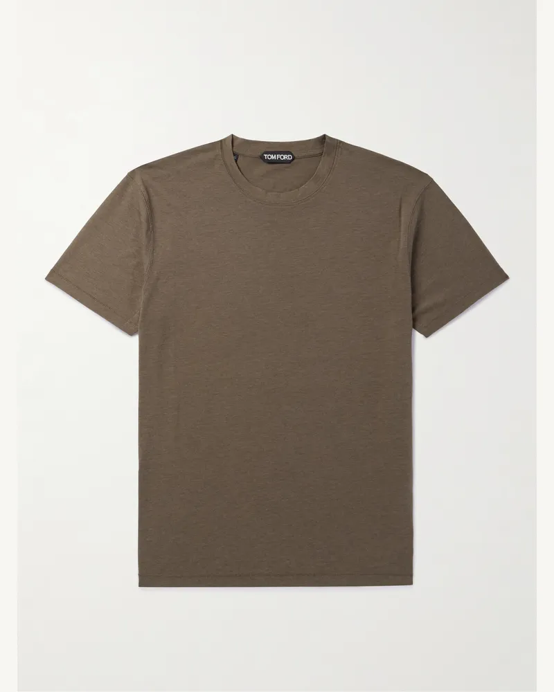 Tom Ford Schmal geschnittenes T-Shirt aus Jersey aus einer Lyocell-Baumwollmischung Braun