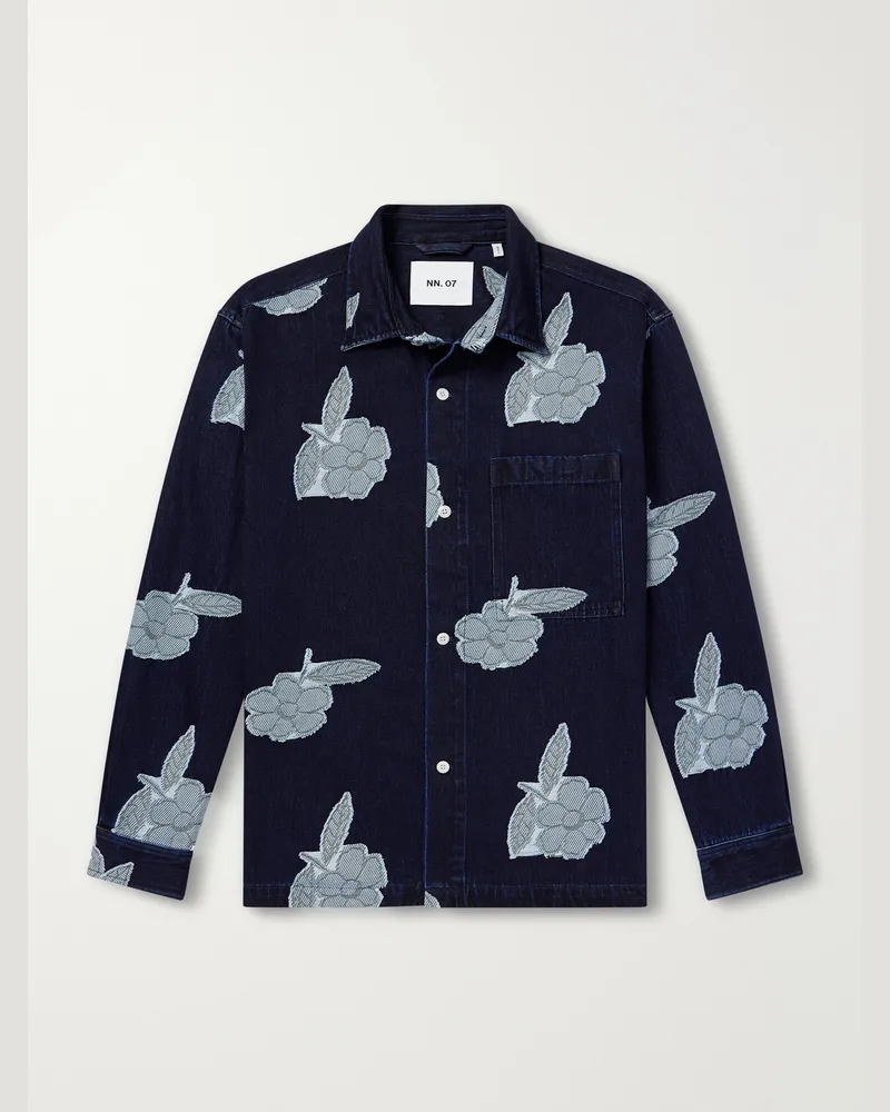 NN 07 Adwin 50018 Fil Coupé-Jacquard Denim Shirt Blue