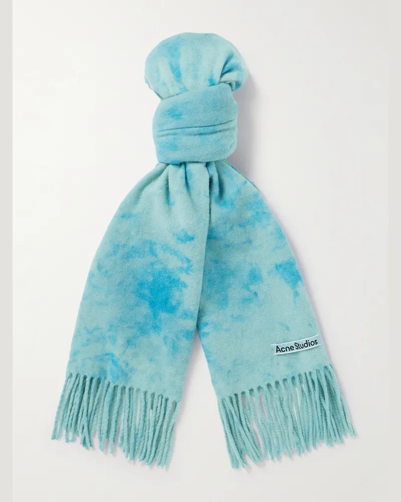 Acne Studios Canada Wollschal mit Batikmuster und Fransen Blau