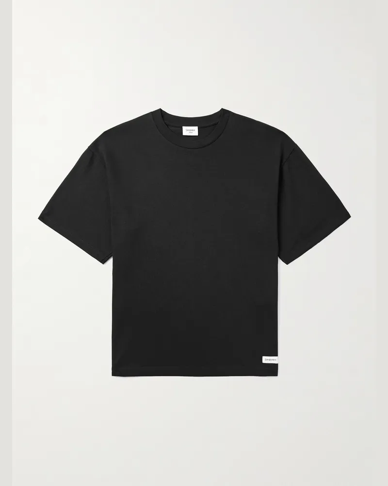 Saint Laurent Logo-Appliquéd Cotton and Modal-Blend Jersey T-Shirt Black