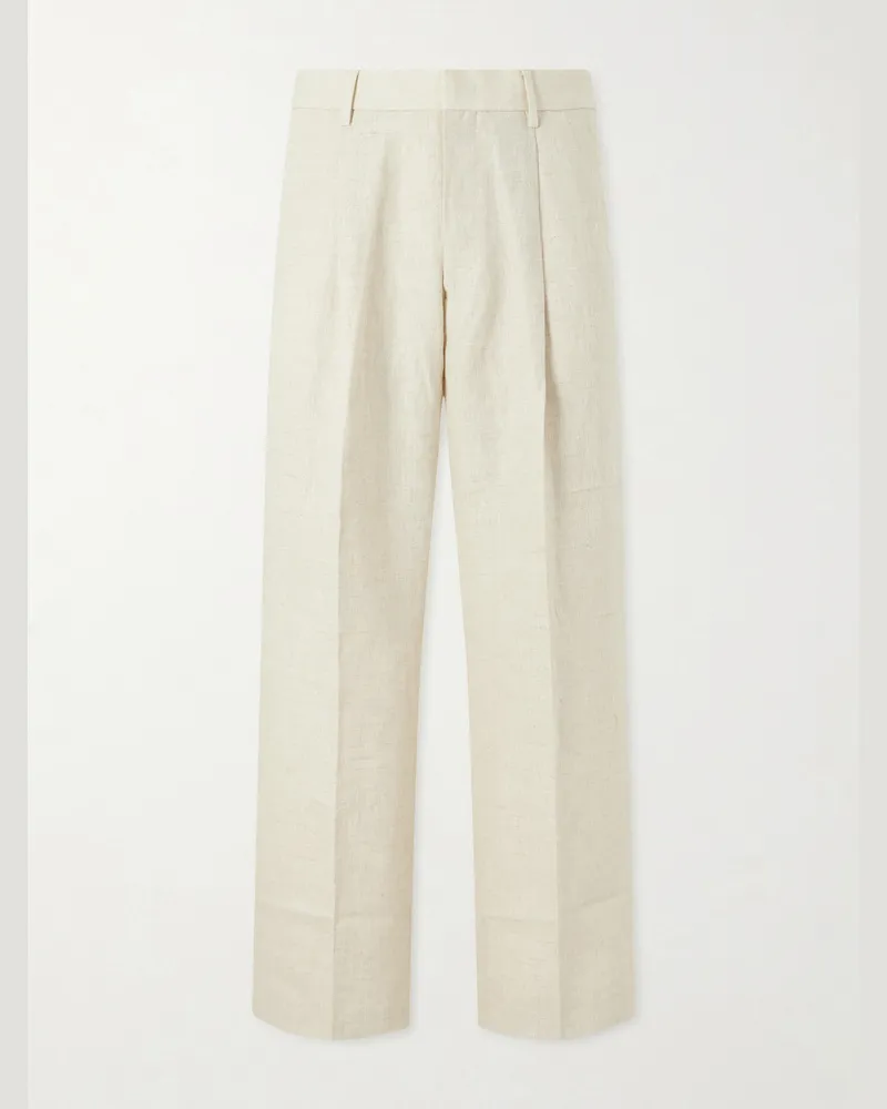 NN 07 Kay 1454 Straight-Leg Pleated Linen Trousers Neutrals