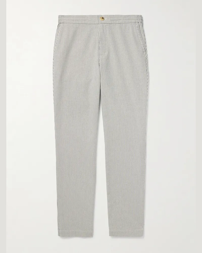 MR P. Edwin Straight-Leg Pinstriped Organic Cotton Trousers Gray