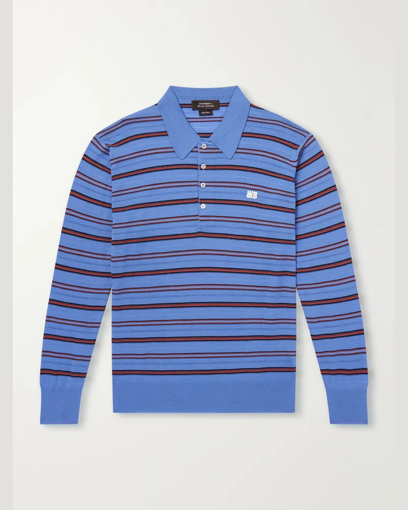 Wales Bonner Beam Striped Wool and Cotton Polo Shirt Blue