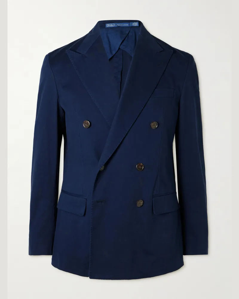 Ralph Lauren Double-Breasted Cotton-Blend Twill Blazer Blue