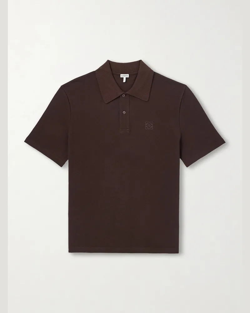 Loewe Schmal geschnittenes Polohemd aus Baumwoll-Piqué mit Logostickerei Braun