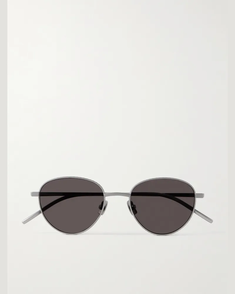 Bottega Veneta Panthos Round-Frame Brushed-Titanium Sunglasses Silver