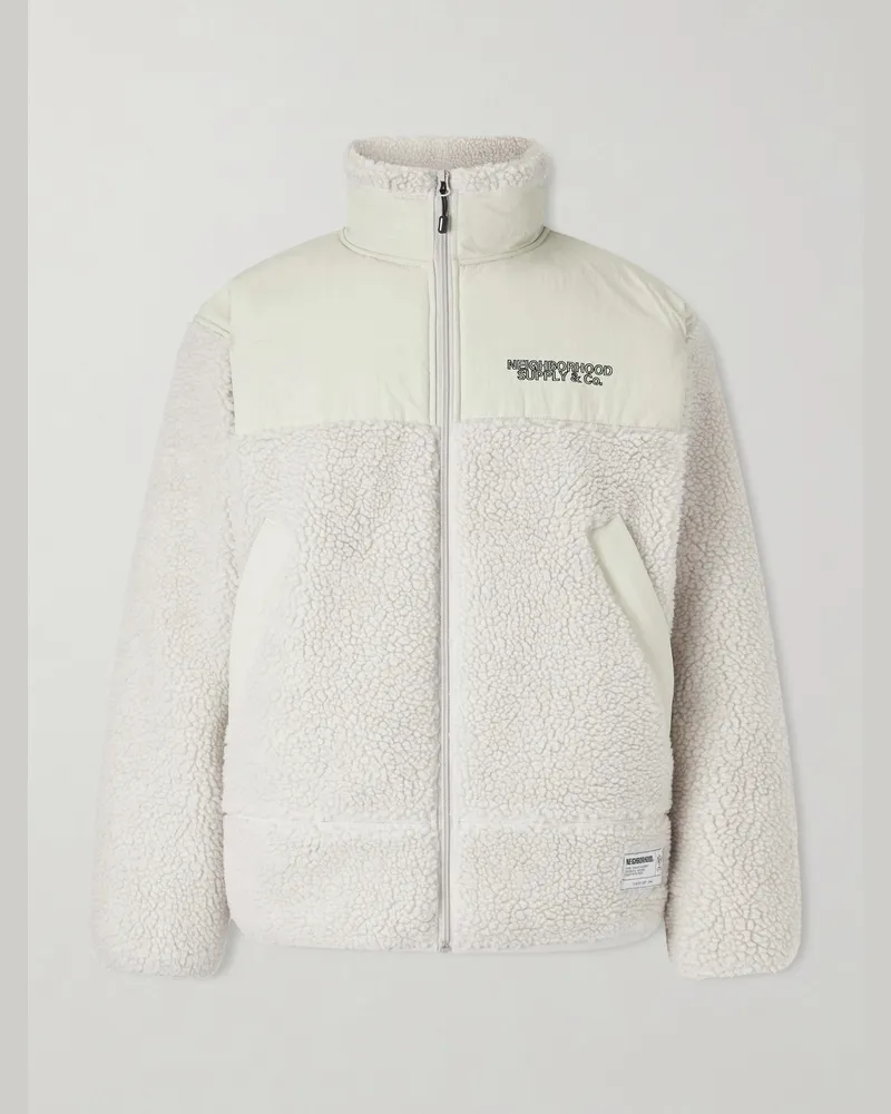 Neighborhood Logo-Embroidered Shell-Trimmed Fleece Jacket Neutrals