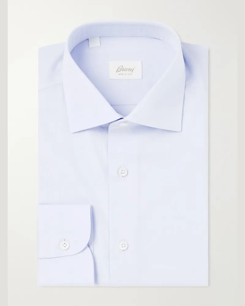 Brioni Cutaway-Collar Cotton Shirt Blue