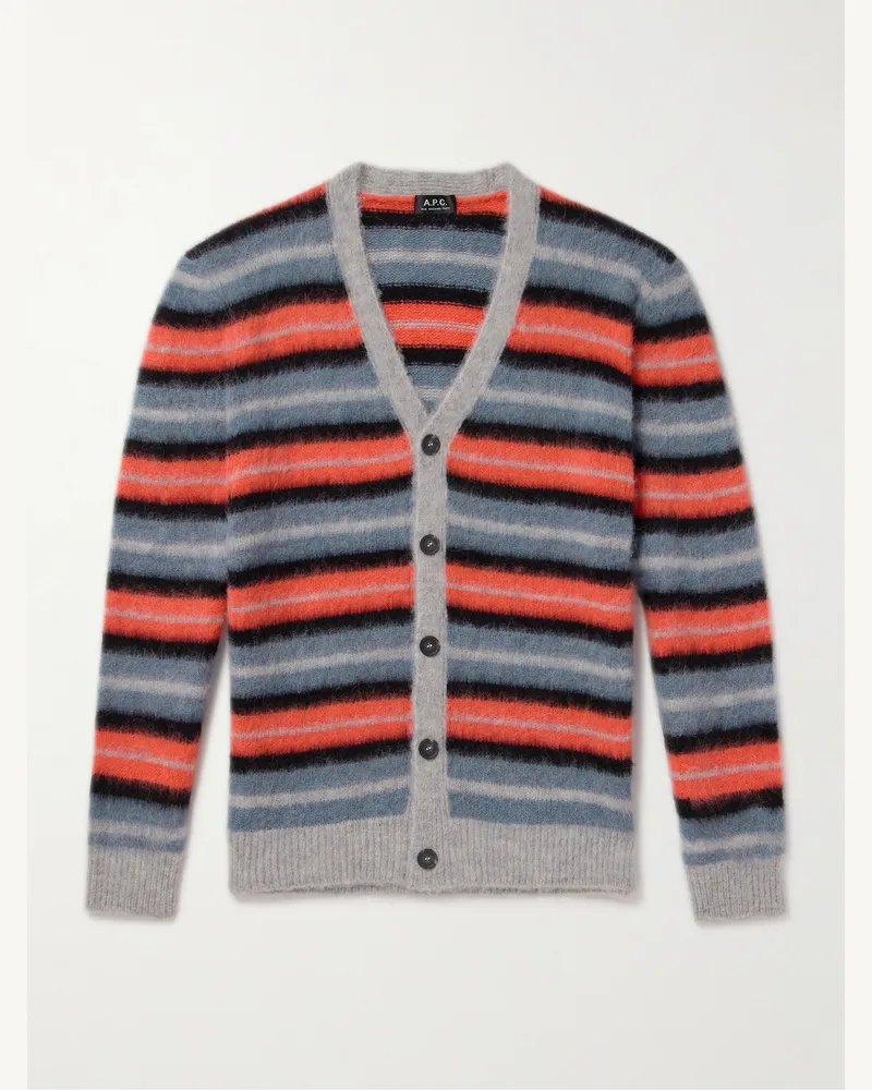 A.P.C. Dave gestreifter Cardigan aus einer Alpakawollmischung Blau