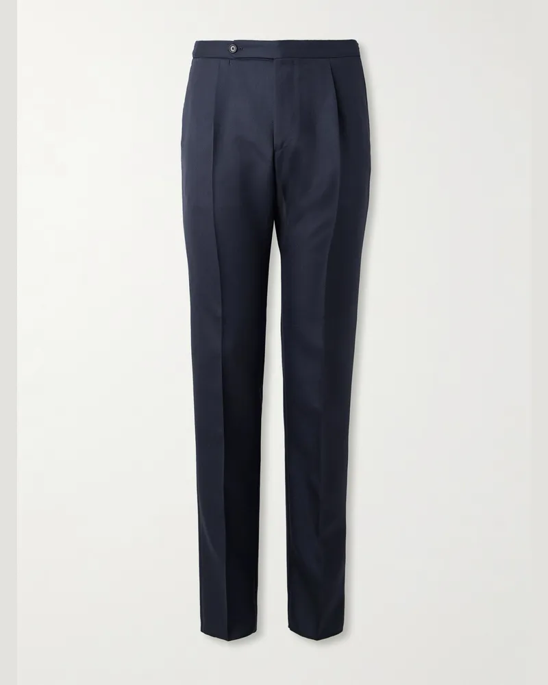 De Petrillo Schmal geschnittene und schmaler zulaufende Anzughose aus Woll-Twill mit Falten Blau