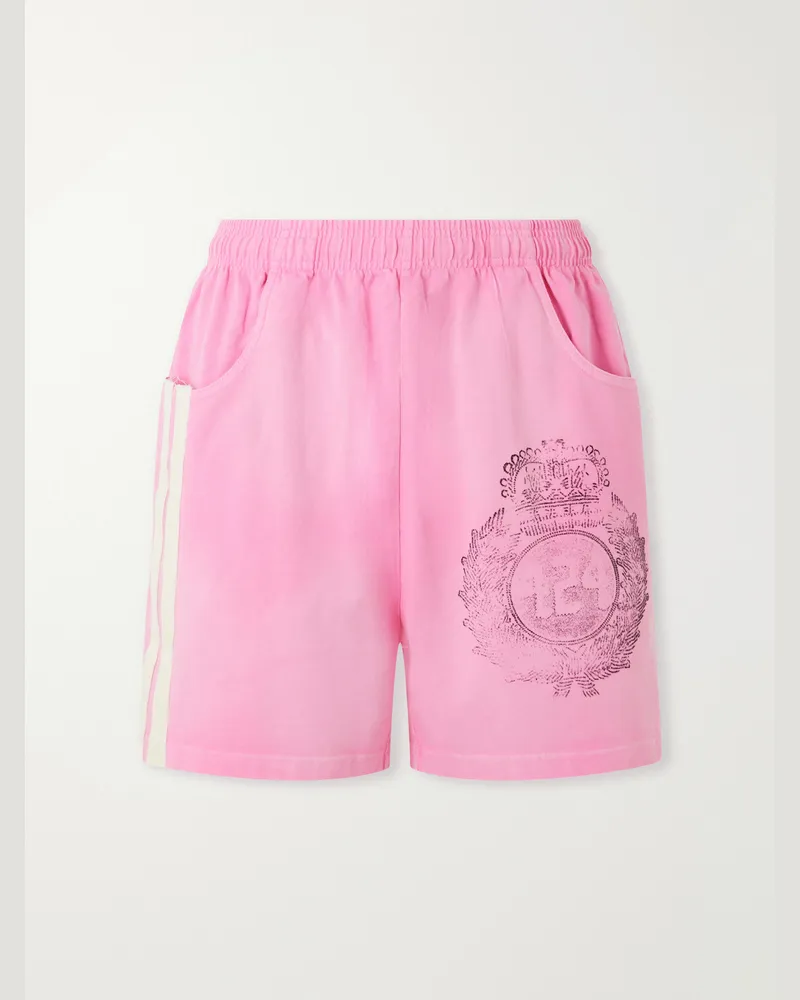 FourTwoFour on Fairfax Straight-Leg Logo-Print Striped Cotton-Jersey Drawstring Shorts Pink