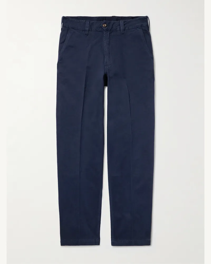 Drake's Straight-Leg Peached Cotton-Twill Trousers Blue