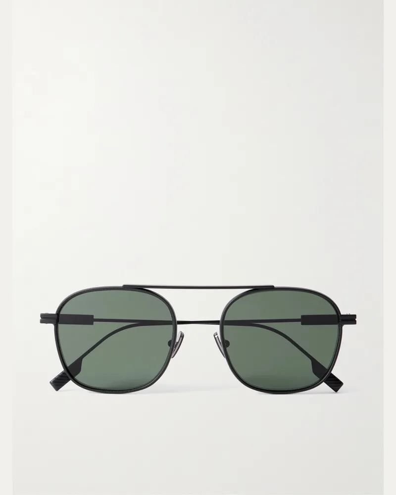 Ermenegildo Zegna Sonnenbrille mit rundem Rahmen aus Metall Schwarz