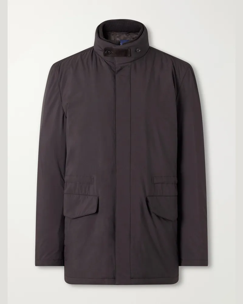 Thom Sweeney Suede and Rib-Trimmed Padded Shell Coat Brown