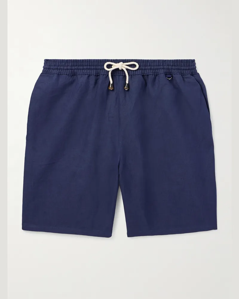Rubinacci Gerade geschnittene mittellange Badeshorts aus Leinen Blau