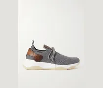 Shadow Venezia Leather-Trimmed Stretch-Knit Sneakers