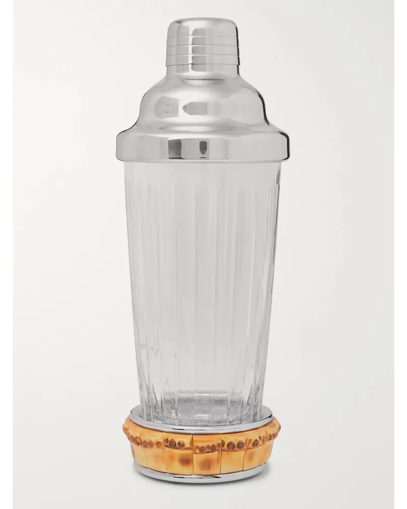 Lorenzi Milano Cocktail-Shaker aus Glas, Bambus und Edelstahl Silber
