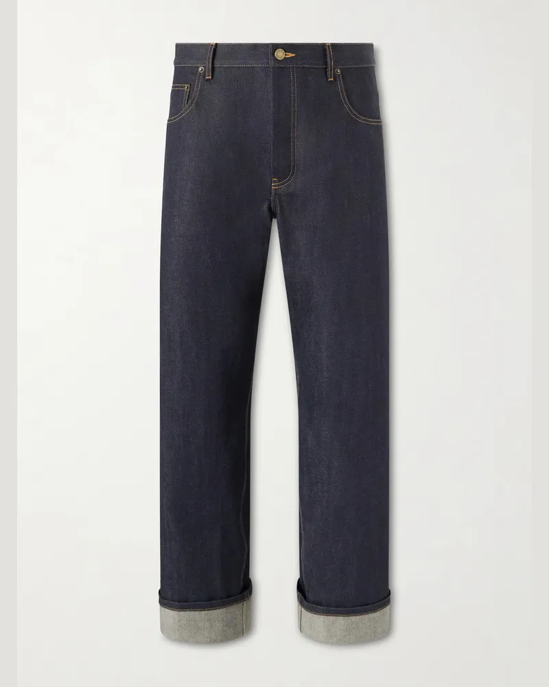 Thom Browne Gerade geschnittene, verkürzte Jeans aus Selvedge Denim Blau