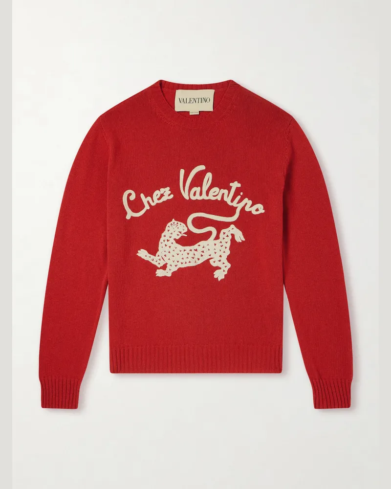 Valentino Garavani Pullover aus Schurwolle mit Stickerei Rot