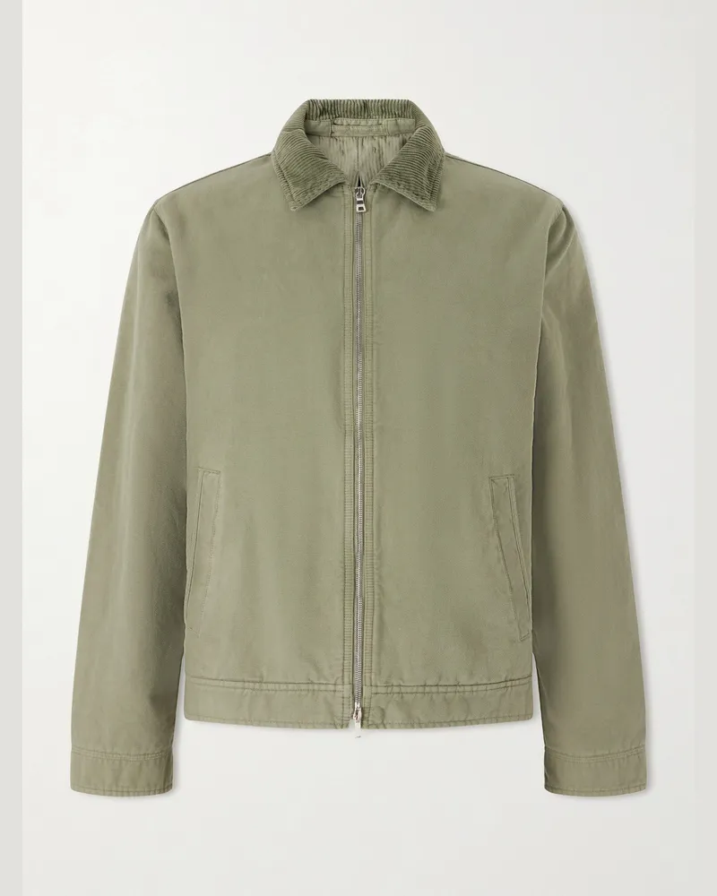 MR P. Corduroy-Trimmed Organic Cotton Coach Jacket Green