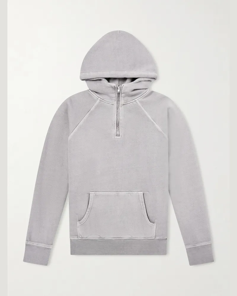 LES TIEN Cotton-Jersey Half-Zip Hoodie Gray