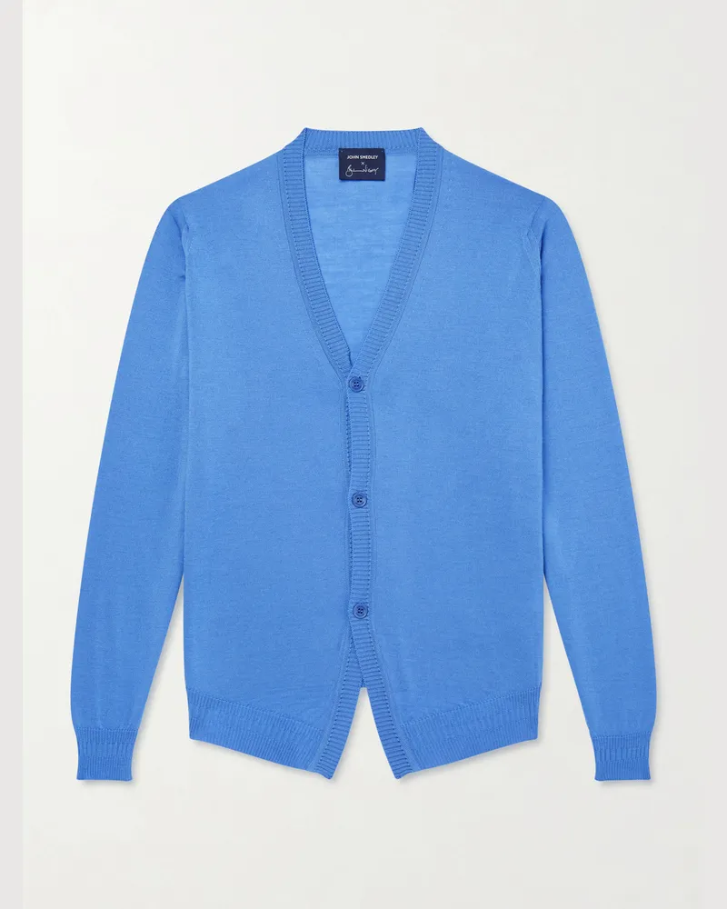 John Smedley Bill Nighy Merino Wool Cardigan Blue